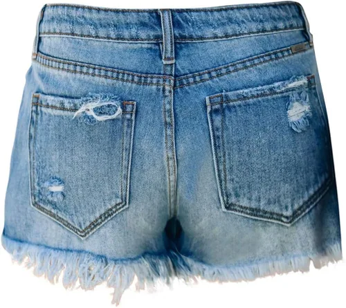 Miniatura 8 de 2023 Pantalones cortos de mezclilla de sarga elástica para mujer, estampado floral, dobladillo sin procesar, pantalones cortos elásticos