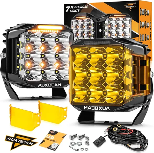 Miniatura 9 de Auxbeam Serie V-MAX 204W Luces LED de Conducción en Pod, Luz de Proyección Rectangular de 7 Pulgadas para Todo Terreno con DRL Ámbar y Luz Trasera