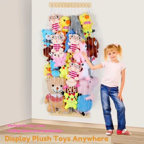 Miniatura 2 de Hamaca de almacenamiento de animales de peluche, organizador de juguetes de peluche de madera para decoración de habitación de niños, sala de Blanco