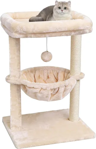 SYANDLVY Árbol pequeño para gatos de interior, torre de actividad para gatos con poste rascador para gatitos, muebles para gatos con cesta y bola