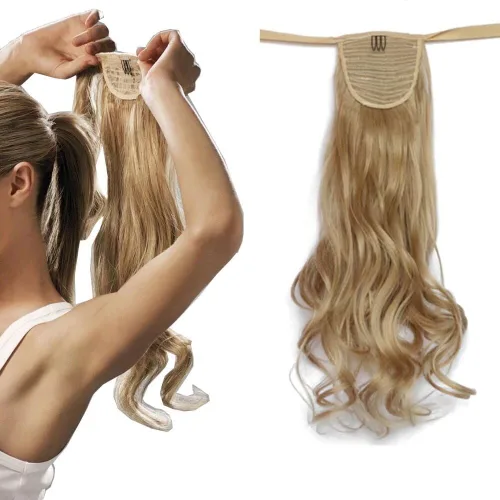 Miniatura 27 de Extensión de cabello sintético rizado con clip, cola de caballo larga, con clip, para niñas, mujeres y mujeres