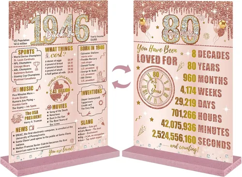 Miniatura 8 de Bumqviy Decoración de cumpleaños número 16 para niñas, cartel de madera de dos caras de oro rosa con soporte, regalo de cumpleaños de 16 años de edad