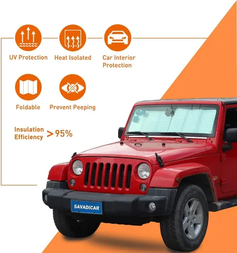 Miniatura 7 de Savadicar Parasol para parabrisas para Jeep Wrangler TJ JK JKU 1997-2018, protector térmico, estructura laminada triple de papel de aluminio