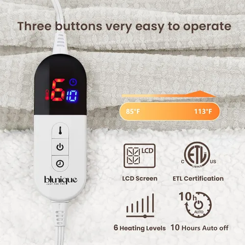 Miniatura 5 de Manta térmica eléctrica Twin Waffle, 62 x 84 pulgadas, manta de calentamiento rápido, 6 niveles de calefacción y 10 horas de apagado automático