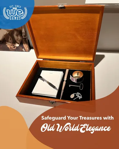 Miniatura 28 de Old World caja de tesoro de madera con pestillo de metal.