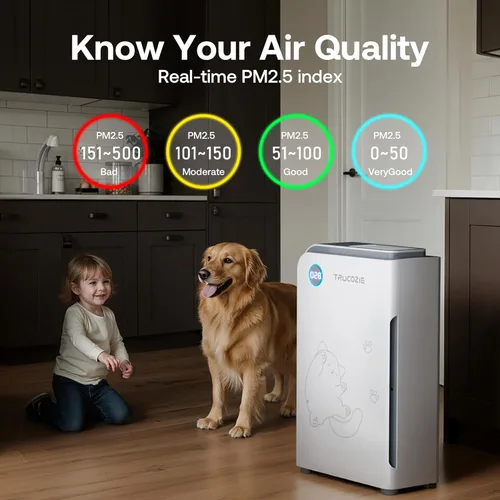 Miniatura 8 de Trucozie Purificador de aire grande para mascotas para el hogar de hasta 3000 pies cuadrados, absorbe el pelo flotante de gatos y perros, WiFi