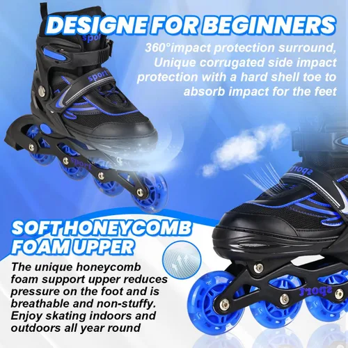Miniatura 5 de Patines en línea para niños y niñas, jóvenes y adultos, patines de ruedas ajustables para hombres y mujeres con ruedas completas iluminadas, patines