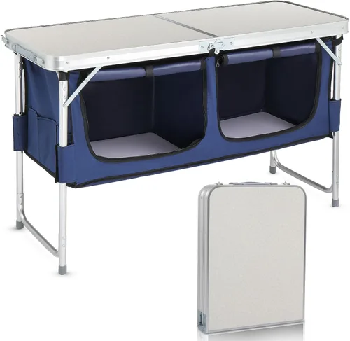 Miniatura 9 de Outvita Mesa de camping plegable portátil de 6 pies, mesa de altura ajustable impermeable para exteriores, mesa plegable de maleta ligera de Plateado