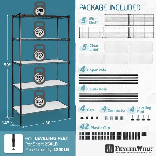 Miniatura 3 de Fencer Wire NSF Estantería de alambre de altura ajustable con forro, estantería de almacenamiento de sótano, estantes de almacenamiento de acero
