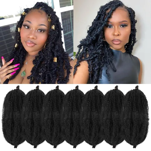 Miniatura 60 de Marley Twist - Cabello trenzado de 16 pulgadas, cabello afro trenzado elástico, paquete de 7 paquetes, cabello rizado rizado ombré, marrón Marrón