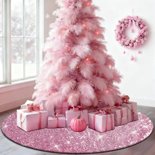 Miniatura 7 de Falda de Árbol de Navidad Rosa, Falda de Árbol de Lentejuelas Brillantes Rosa de 36 Pulgadas, Alfombrillas de Árbol de Navidad de Purpurina