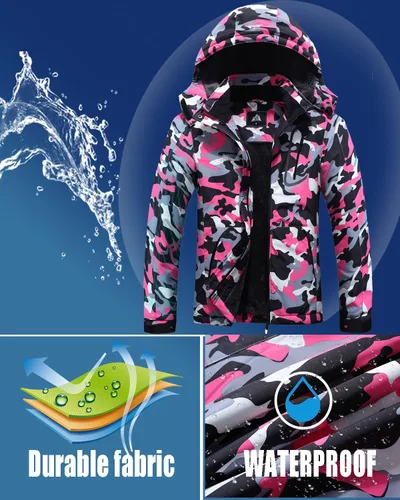 Miniatura 4 de Chaqueta de esquí impermeable para mujer, resistente al viento, cortavientos, abrigo de nieve cálido con capucha