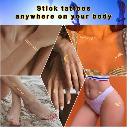 Miniatura 6 de Uranian Calcomanías temporales para tatuajes faciales dorados, pecas para mujeres, transferencia de mariposas, tatuajes metálicos, estilos mixtos