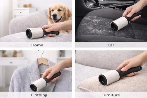 Miniatura 5 de Rodillo de pelusa para pelo de mascotas extra pegajoso – 300 hojas, 1 mango + 5 rollos de recambio, removedor de pelo de perro y gato para ropa