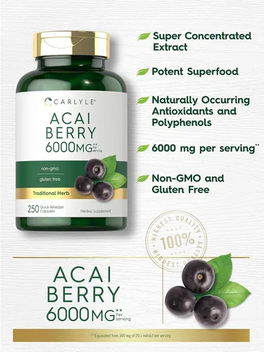 Miniatura 3 de Carlyle Suplemento de bayas de acai 250 cápsulas Extracto de hierbas tradicional Sin OMG y sin gluten
