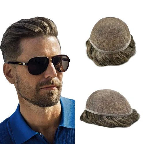 Miniatura 19 de Tupé para hombres cabello humano real sistema de cabello para hombre encaje francés completo 100% cabello humano postizos para hombres pieza de pelo