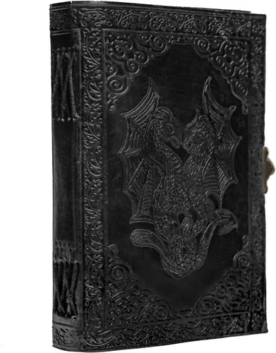 Miniatura 2 de AzureGreen Libro de páginas en blanco de doble dragón, hecho a mano, de cuero, sin forro, diario de 5 x 7 pulgadas