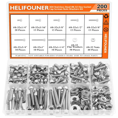 Miniatura 16 de HELIFOUNER 65 piezas de 5 tamaños de acero inoxidable 304 1/4-20 x 3/8 pulgadas 1/2 pulgadas 5/8 pulgadas 3/4 pulgadas 1 pulgada UNC cabeza de botón