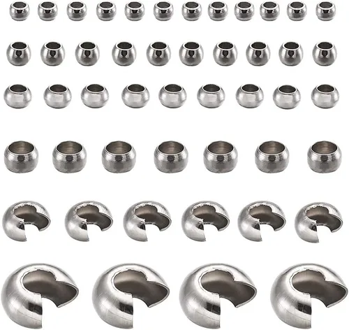 Miniatura 9 de Craftdady 200 piezas de acero inoxidable de engarce de cuentas de metal medio redondo abierto abrazadera nudo cubierta terminador puntas terminador