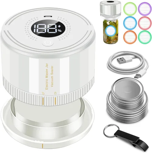 Miniatura 8 de Sellador al Vacío Eléctrico para Frascos Mason, Kit de Sellador al Vacío para Frascos Mason con Parada Automática para Tapas de Boca Ancha y Boca