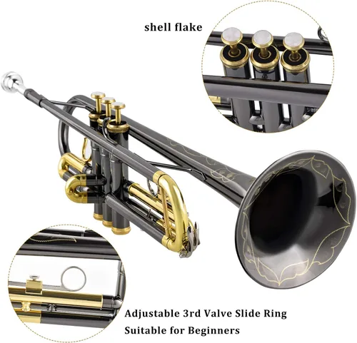 Miniatura 2 de EASTROCK Bb Trumpet Juego de trompeta estándar con estuche de transporte, guantes, boquilla 7C, kit de limpieza, varilla de afinación, níquel negro