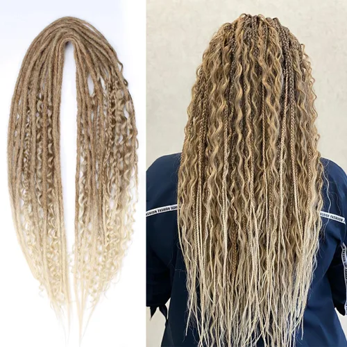 Miniatura 31 de Kraler Extensiones de Rastas Azules de Doble Extremo de 18 Pulgadas, 20 Hebras Sintéticas DE Extensiones de Rastas Hechas a Mano, Estilo de Rastas
