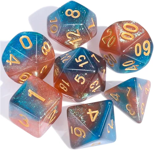 Miniatura 27 de CiaraQ DND - Juego de dados poliédricos con una bolsa de dados negra para juegos de mesa de rol D&D RPG MTG Rojo mezclado azul+purpurina