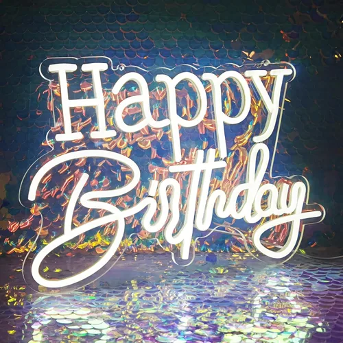Miniatura 12 de Letrero de neón LED azul hielo de feliz cumpleaños, luz nocturna para decoración de pared, fiesta, dormitorio, habitación, bar, boda, hogar