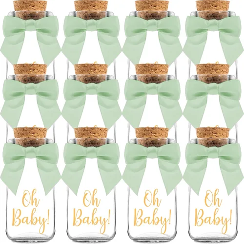Miniatura 8 de Ethisa Paquete de 24 botellas de vidrio de leche vintage con cintas y calcomanías, regalos elegantes de baby shower para invitados y centros de ¡Es