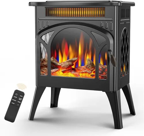 Estufa de Chimenea Eléctrica, Calentamiento Rápido, Calentador de Chimenea Infrarrojo de 1500W con Temporizador de 8H, Control Remoto, Estufa
