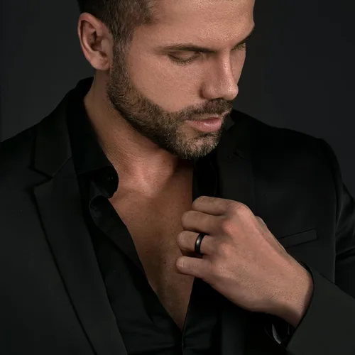 Miniatura 14 de King Will Alianza de boda de acero inoxidable 316L para hombres y mujeres, anillo de boda de 0.31 a 0.315 pulgadas de ancho, chapado en negro