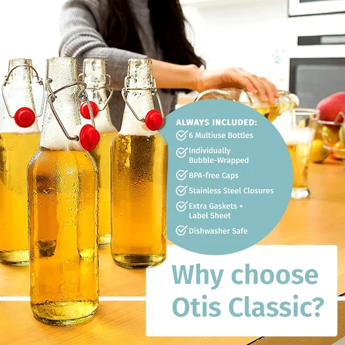 Miniatura 6 de Otis Classic Botellas de vidrio con tapas, juego de 6 botellas de vidrio transparentes con tapas de cerámica para almacenar kombucha, licor, jarabe