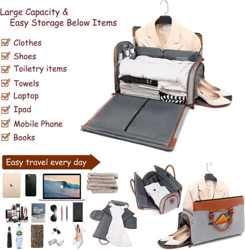 Miniatura 7 de BUG Bolsas de ropa, bolsa de ropa convertible con correa para el hombro, compartimento para zapatos, bolsas de viaje de transporte, bolsa de lona