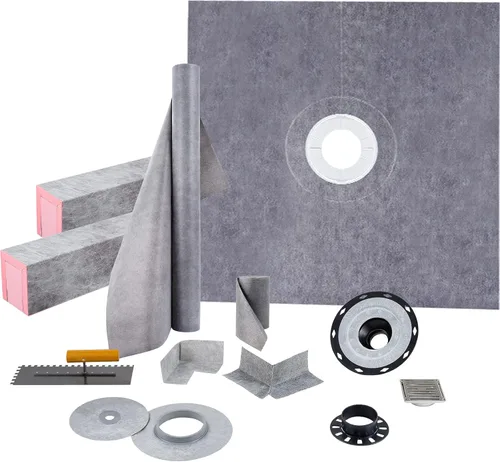 Miniatura 6 de VEVOR Kit de bordillos de ducha de 38 x 60 pulgadas con brida de unión de PVC de 4 pulgadas, rejilla de acero inoxidable de 4 pulgadas, 2 bordillos