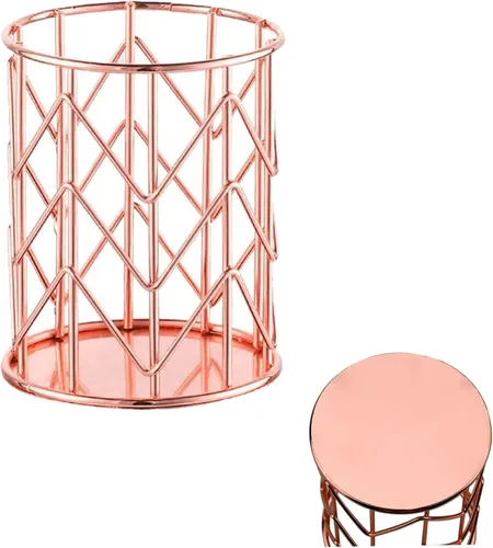 Soporte para lápices de malla metálica de alambre de oro rosa, soporte para brochas de maquillaje, organizador de bolígrafos, accesorios para