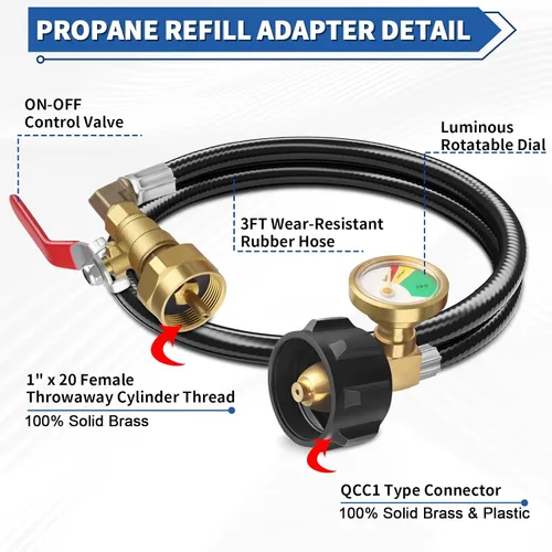 Miniatura 6 de Boltigen Adaptador de Recarga de Propano para Tanques de 1 libra, Adaptador de Llenado de Propano de 36 pulgadas, Conector Convertidor de Llenado