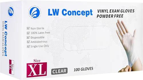 LW Concept Guantes de examen de vinilo transparente para uso médico/seguro para alimentos/limpieza/manipulación, multiusos, sin látex y polvo, 3.5