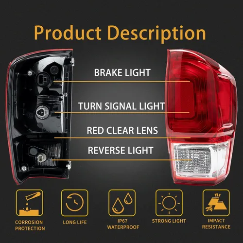 Miniatura 2 de Carcasa de luz trasera lateral derecha compatible con Toyota Tacoma 2016-2022 con lámpara de freno con bombilla Reemplazo 81550-04170
