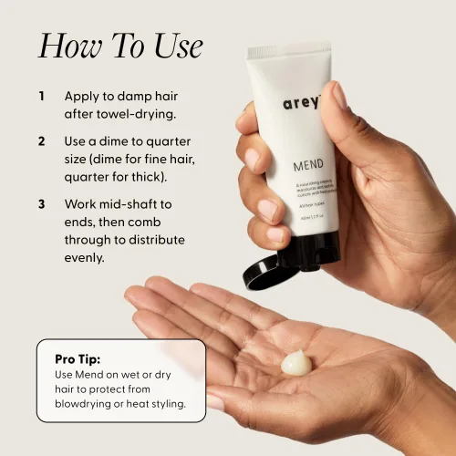 Miniatura 8 de Arey Mend - Acondicionador sin enjuague con protector térmico Desenreda, rehidrata, fortalece y protege el cabello hasta 450 °F Vegano, sin