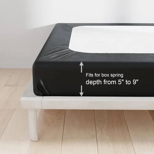 Miniatura 5 de Funda de somier tamaño Twin, falda de cama que envuelve 4 lados del colchón, elástica y ajuste ceñido, ultra suave, sin arrugas, reemplaza las Negro