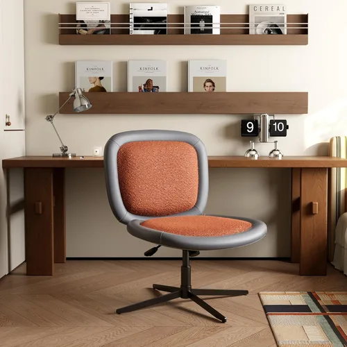 Miniatura 8 de Silla de oficina en casa, sin brazos con ruedas, silla de escritorio pequeña de altura ajustable sin brazos, silla de computadora de piel sintética