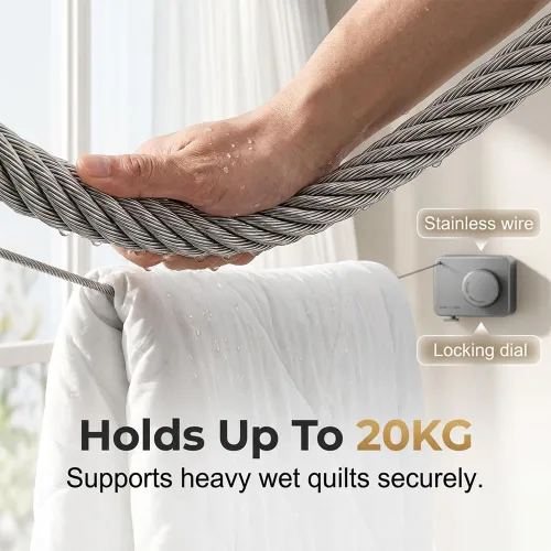 Miniatura 8 de Tendedero retráctil para interiores y exteriores con diseño anticaída, nuevo tendedero retráctil 2026 para baño, tendedero de acero inoxidable Blanco