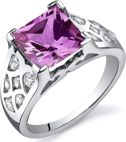 Peora - Anillo de zafiro rosa creado para mujer en plata de ley, diseño vintage de celosía, corte princesa de 3,25 quilates, ajuste cómodo, tamaños