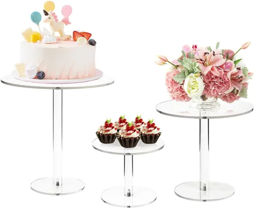 Miniatura 8 de WILLSIN Soporte de tarta acrílico, soportes de tarta redondos para mesa de postres, soporte de cupcakes transparente para fiesta de cumpleaños
