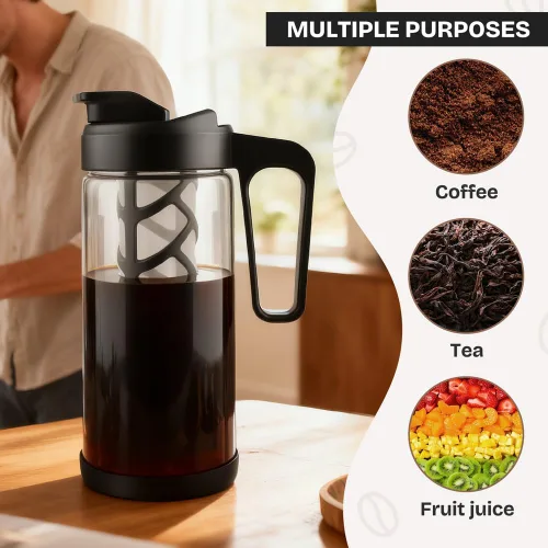 Miniatura 2 de wedrink Cafetera fría de 44 onzas, jarra de vidrio de borosilicato de 1.3 L con mango cómodo, filtro extraíble y parte inferior de silicona