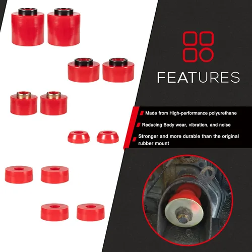 Miniatura 3 de Kit de bujes de montaje en cuerpo rojo mejorado compatible con Ford F150 F250 F350 2WD 4WD 1980-1998, soportes de cabina de poliuretano resistente