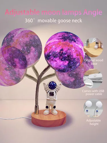 Miniatura 4 de WLHONG Lámpara de luna para niños, luces Space Buddy con luz nocturna de astronauta de 7 colores, alimentada por USB y control de botón, lámpara