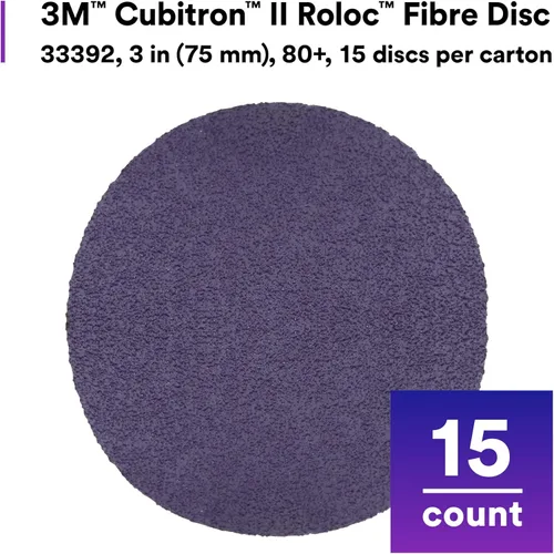 Miniatura 3 de 3M Cubitron II Roloc Disco de fibra, 786C, 33392, 3 pulgadas, grano 80+, paquete de 10, alto rendimiento, corte rápido, larga duración