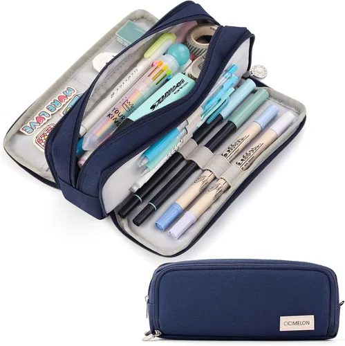 Miniatura 11 de CICIMELON - Estuche de gran capacidad para lápices con 3 compartimentos para la escuela, adolescente, niña, hombre y mujer Azul claro