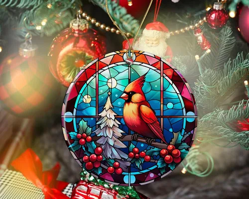 Miniatura 2 de Adorno de pájaro de Navidad de vitral, adorno de cerámica, adorno de pájaro de vitral, adorno religioso para cristianos impreso en un lado